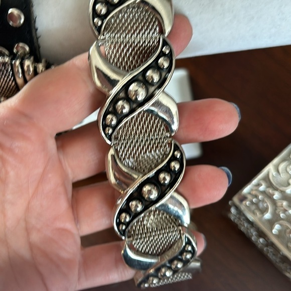 Leather and silver black belt in size 32 - Picture 3 of 11